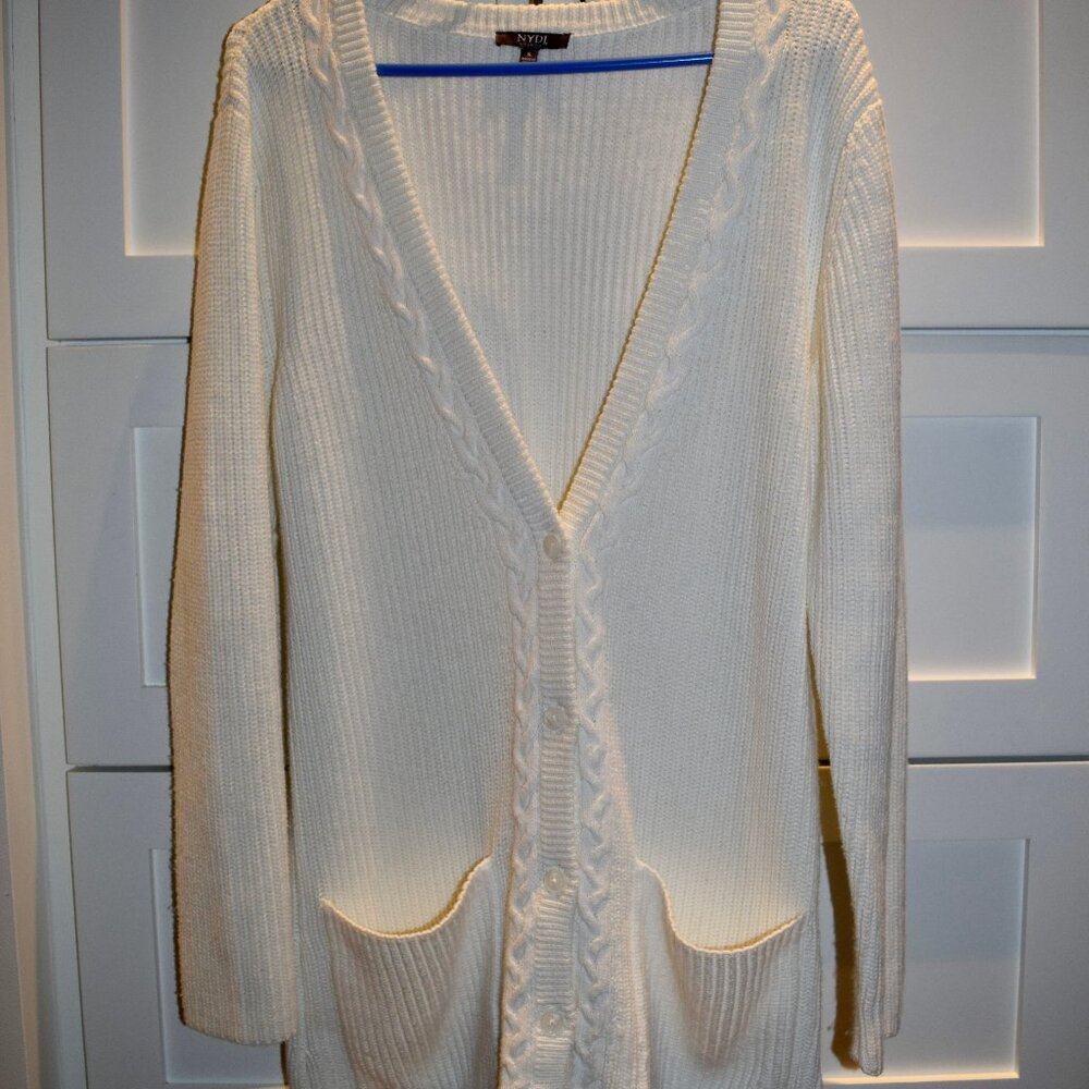 NYDJ Ivory Button Front COTTON Blend Cardigan S Like New~Washed not Worn